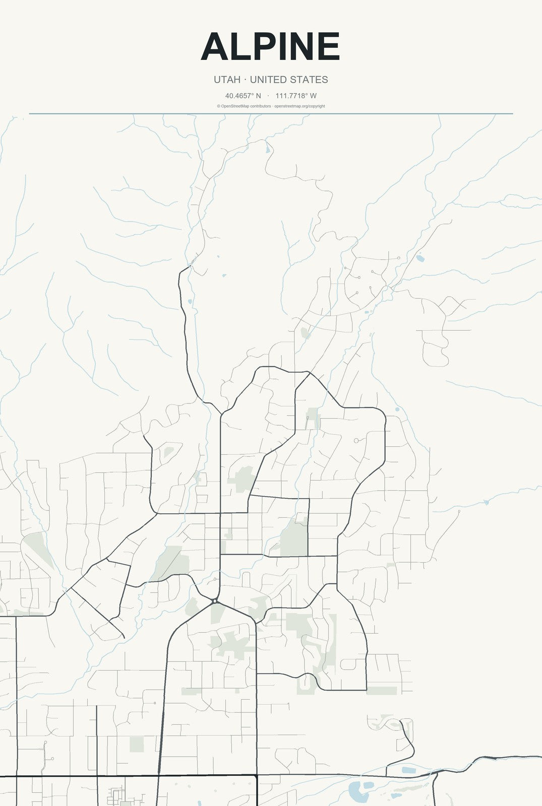 Alpine, Utah City Map Aluminum Sign in Headline Atlas style