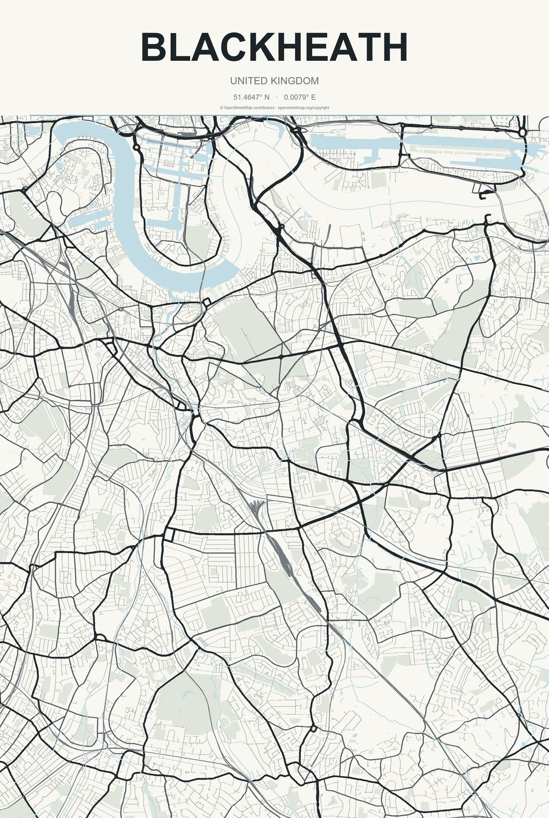 Blackheath, United Kingdom City Map Aluminum Sign in Headline Atlas style