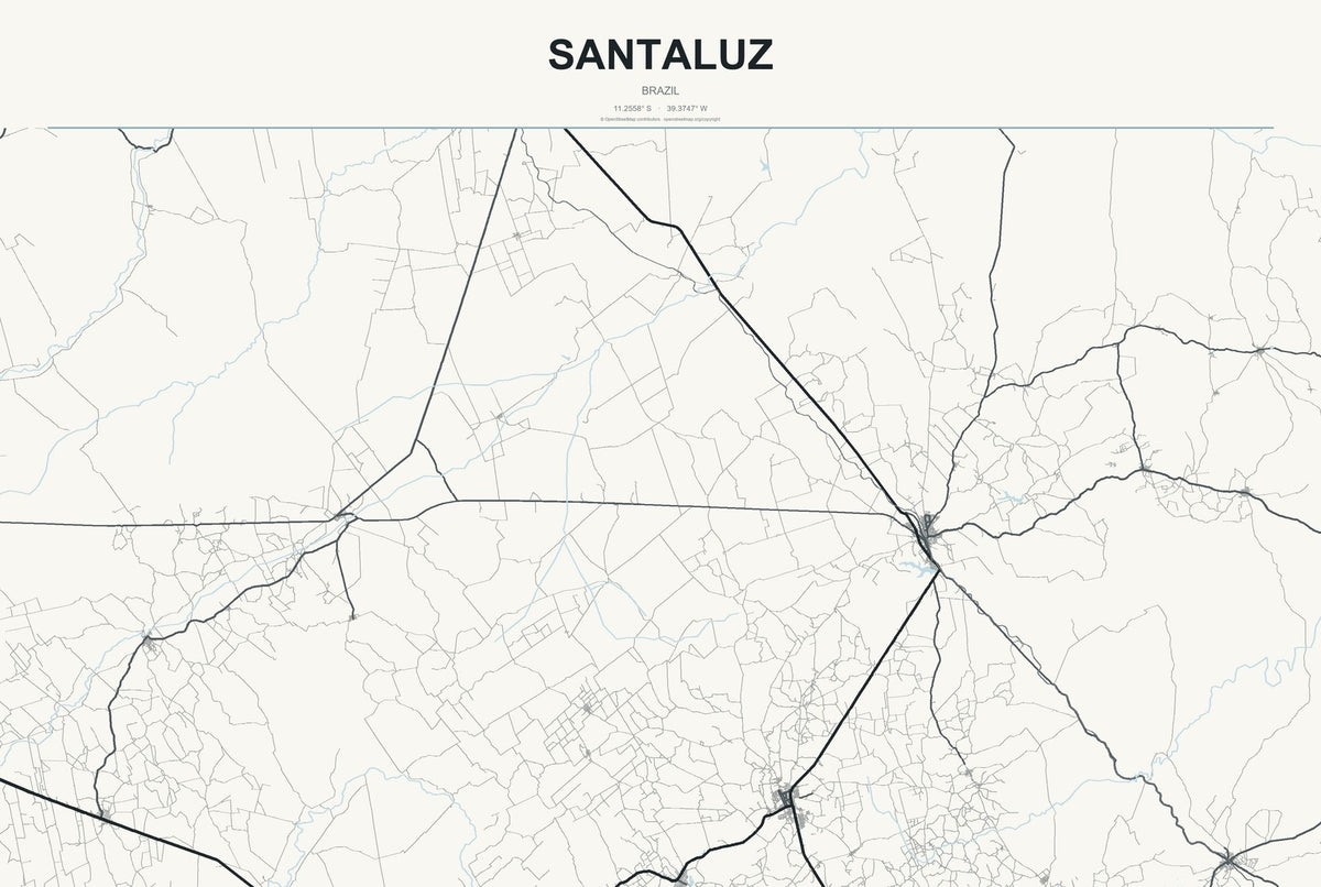 Santaluz, Brazil City Map Aluminum Sign in Headline Atlas style