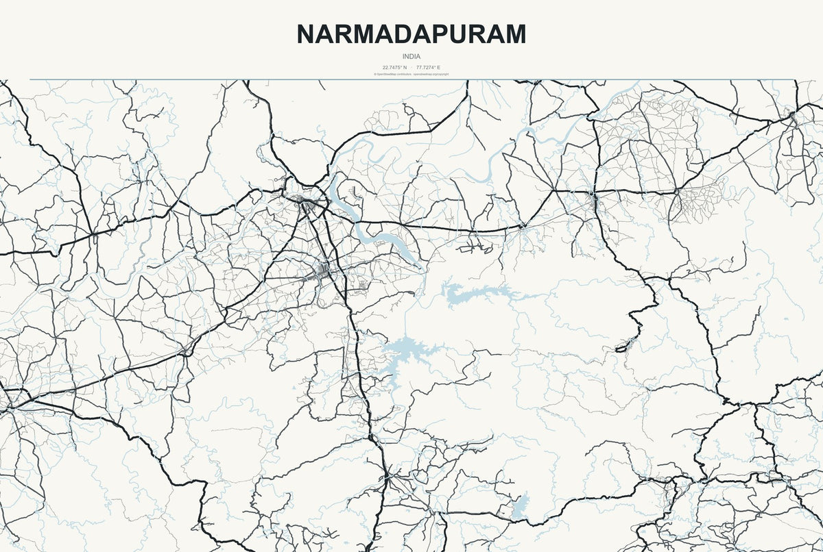 Narmadapuram, India City Map Aluminum Sign in Headline Atlas style