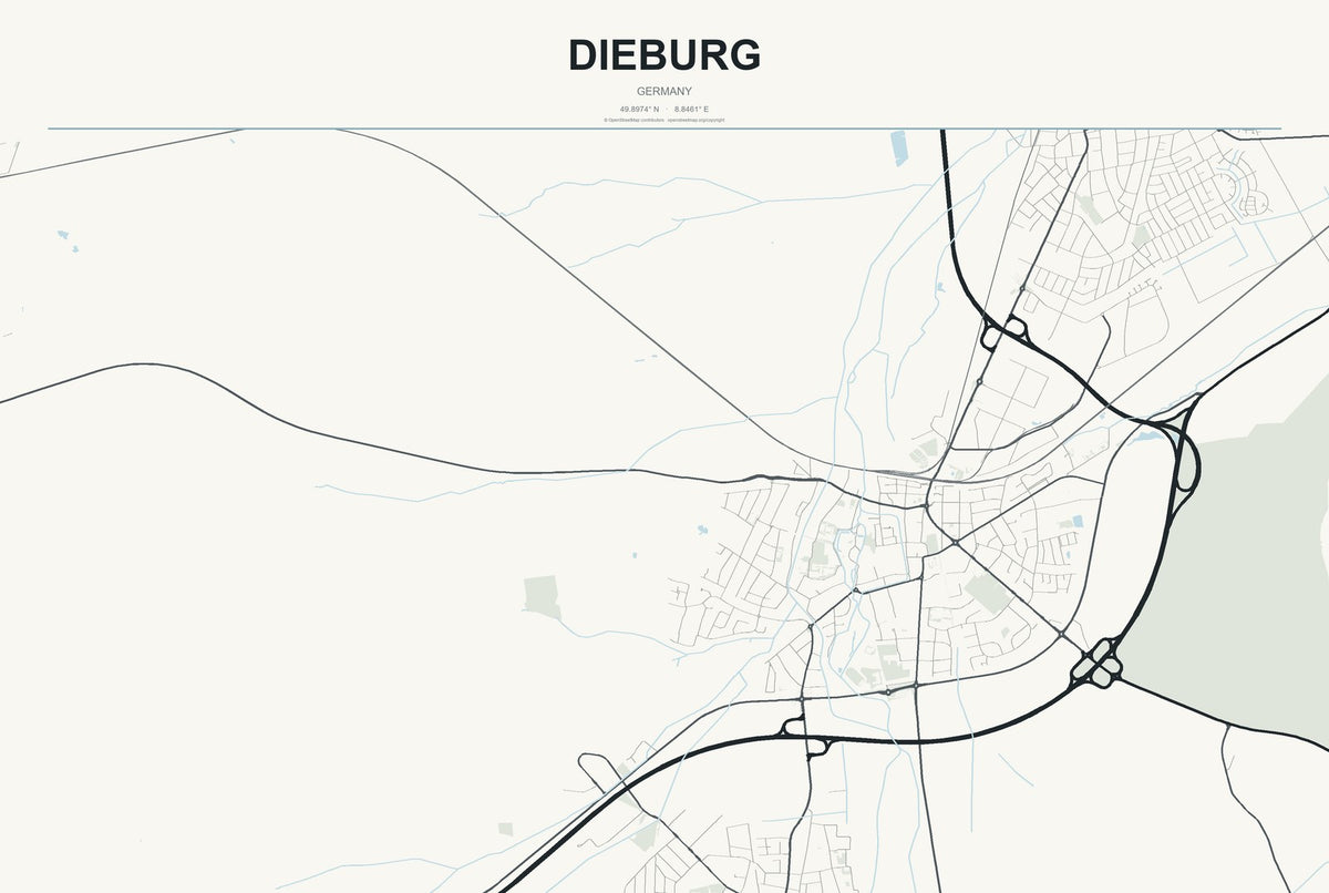 Dieburg, Germany City Map Aluminum Sign in Headline Atlas style