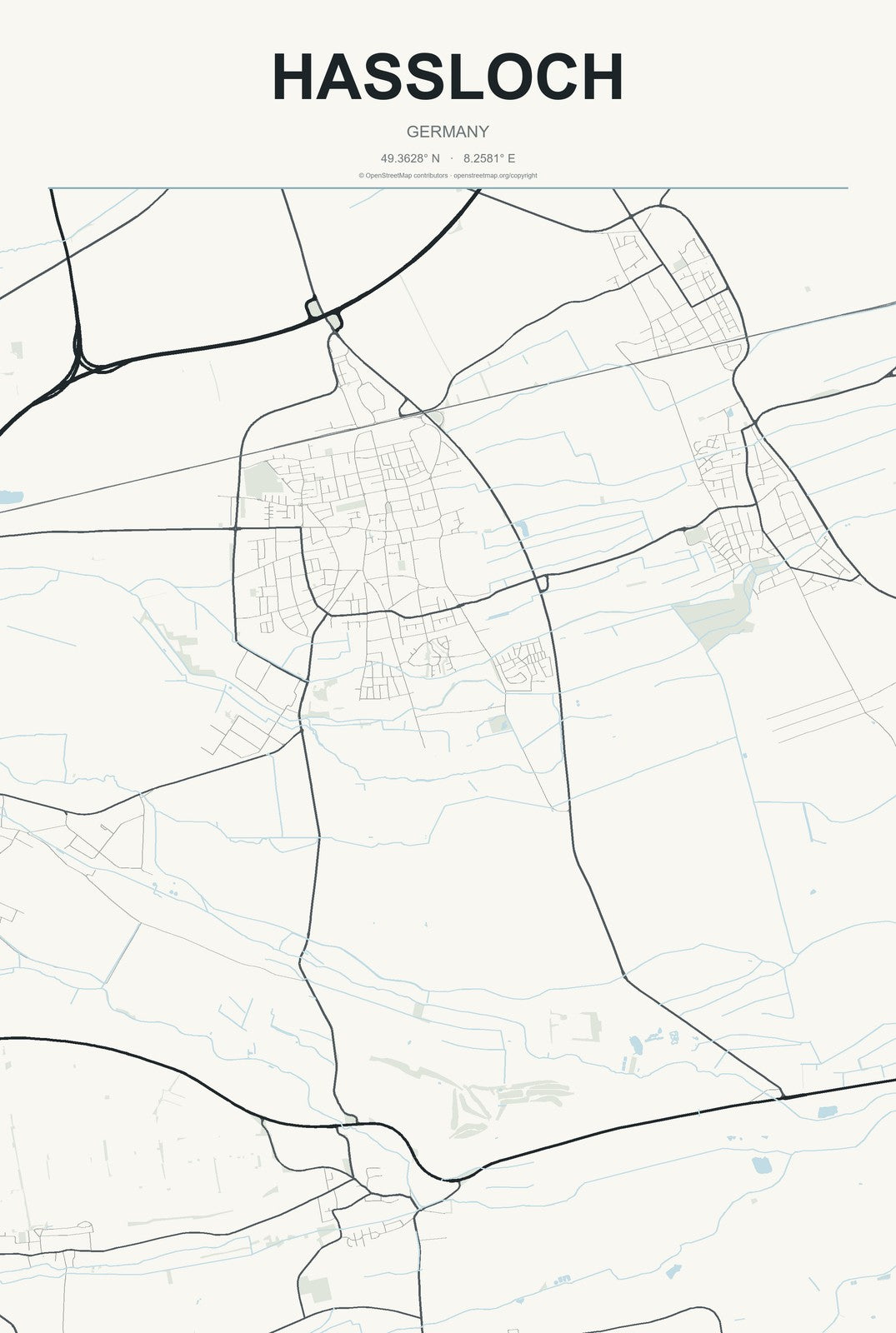 Haßloch, Germany City Map Aluminum Sign in Headline Atlas style