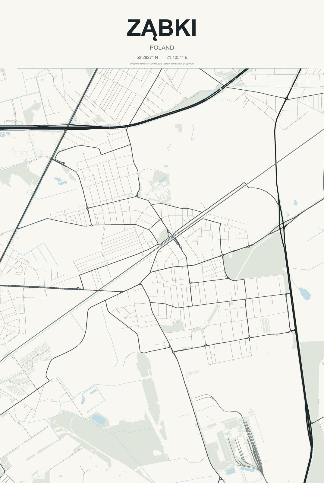Ząbki, Poland City Map Aluminum Sign in Headline Atlas style