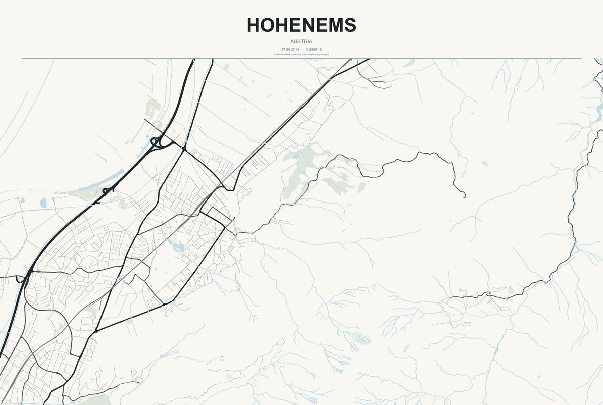 Hohenems, Austria City Map Aluminum Sign in Headline Atlas style