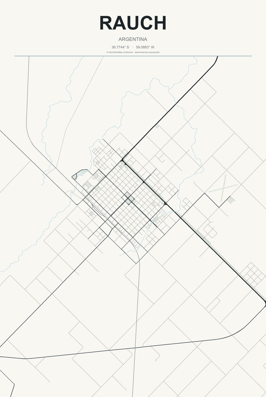 Rauch, Argentina City Map Aluminum Sign in Headline Atlas style