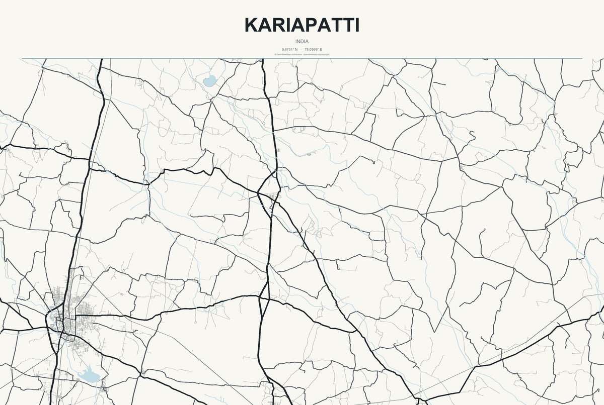 Kariapatti, India City Map Aluminum Sign in Headline Atlas style