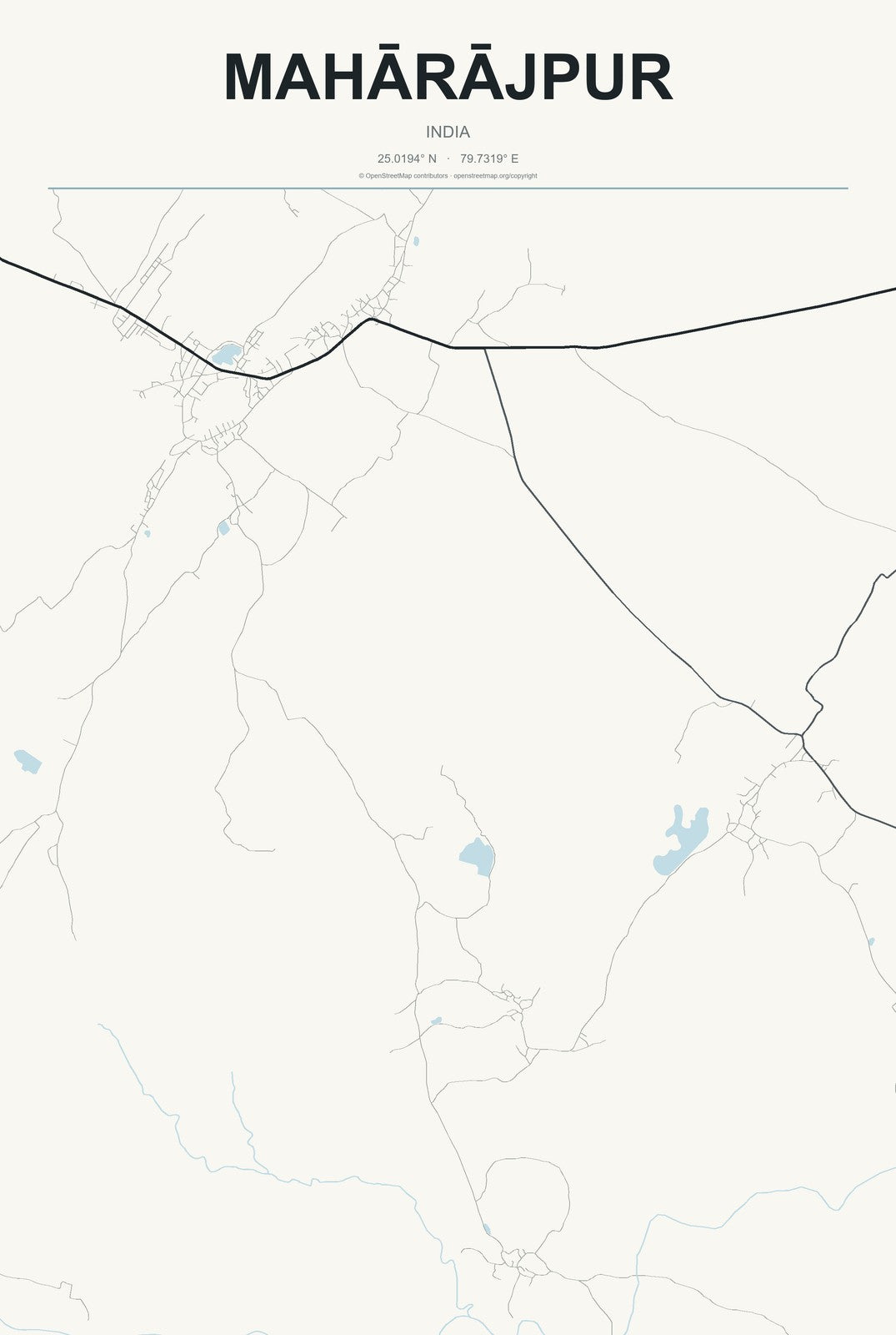 Mahārājpur, India City Map Aluminum Sign in Headline Atlas style
