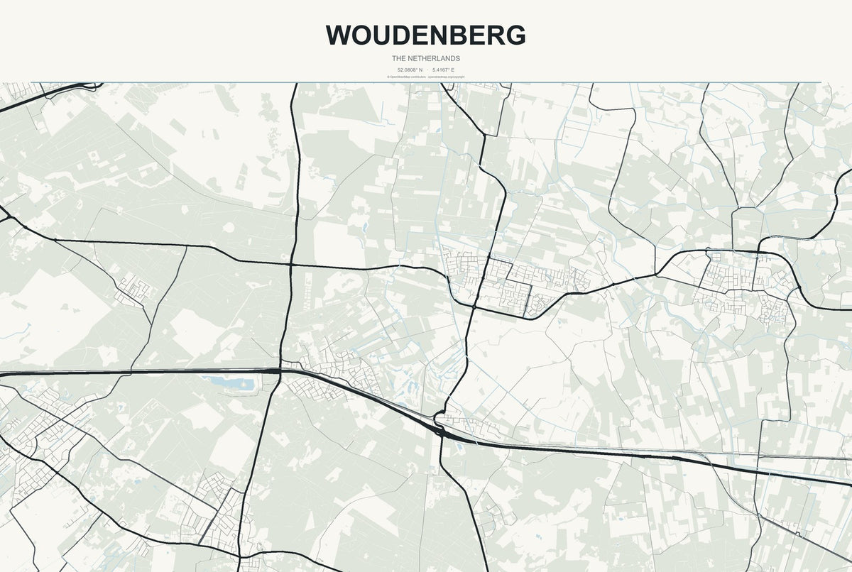 Woudenberg, The Netherlands City Map Aluminum Sign in Headline Atlas style