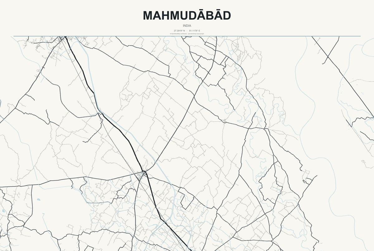 Mahmudābād, India City Map Aluminum Sign in Headline Atlas style
