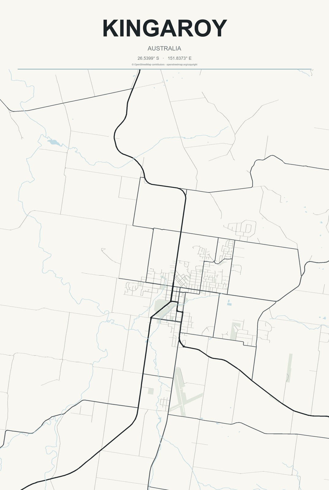 Kingaroy, Australia City Map Aluminum Sign in Headline Atlas style