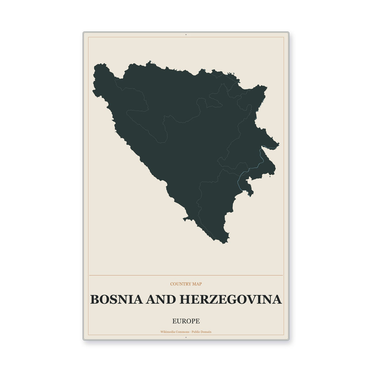 Bosnia and Herzegovina Country Map Aluminum Sign in Headline Atlas style