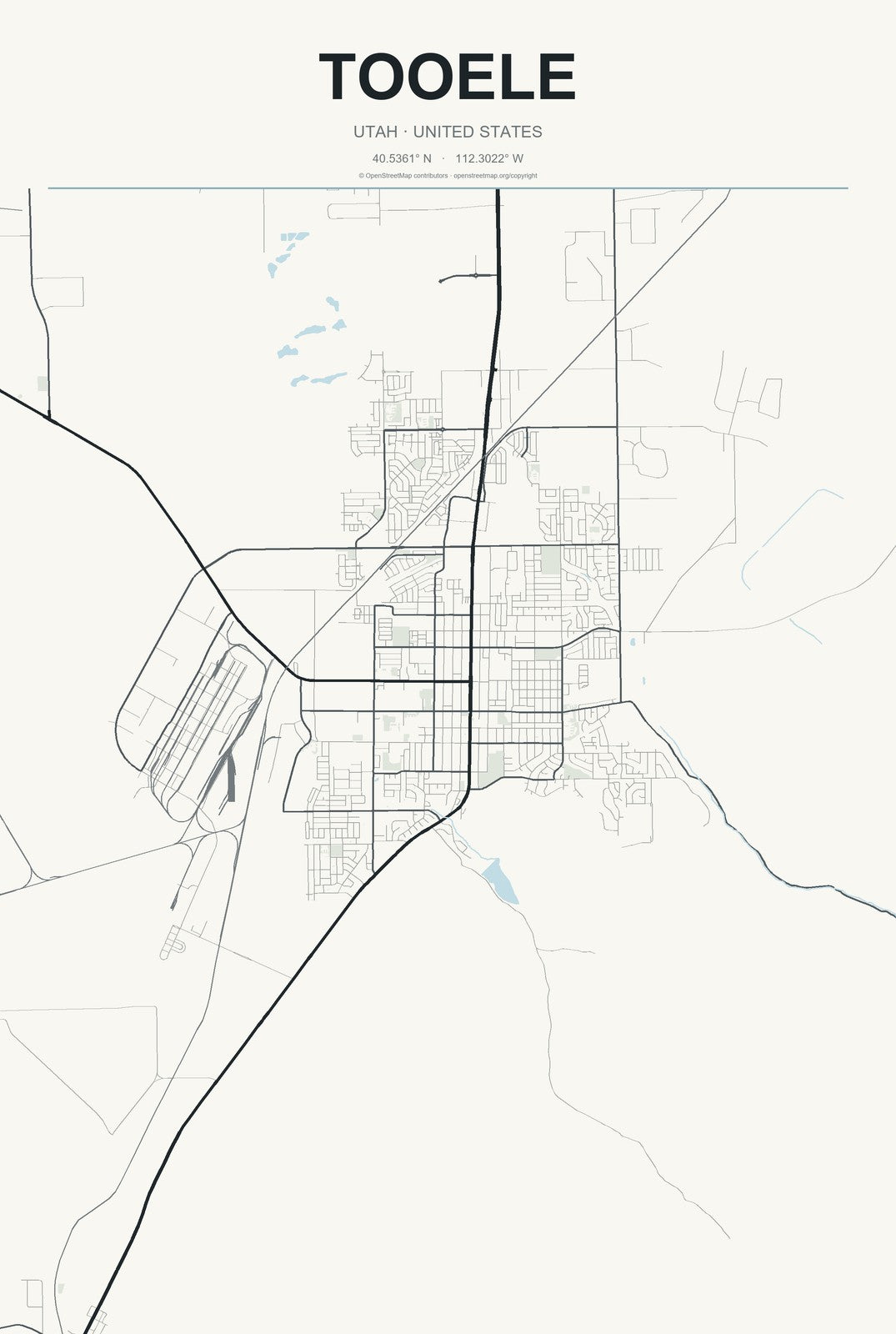 Tooele, Utah City Map Aluminum Sign in Headline Atlas style