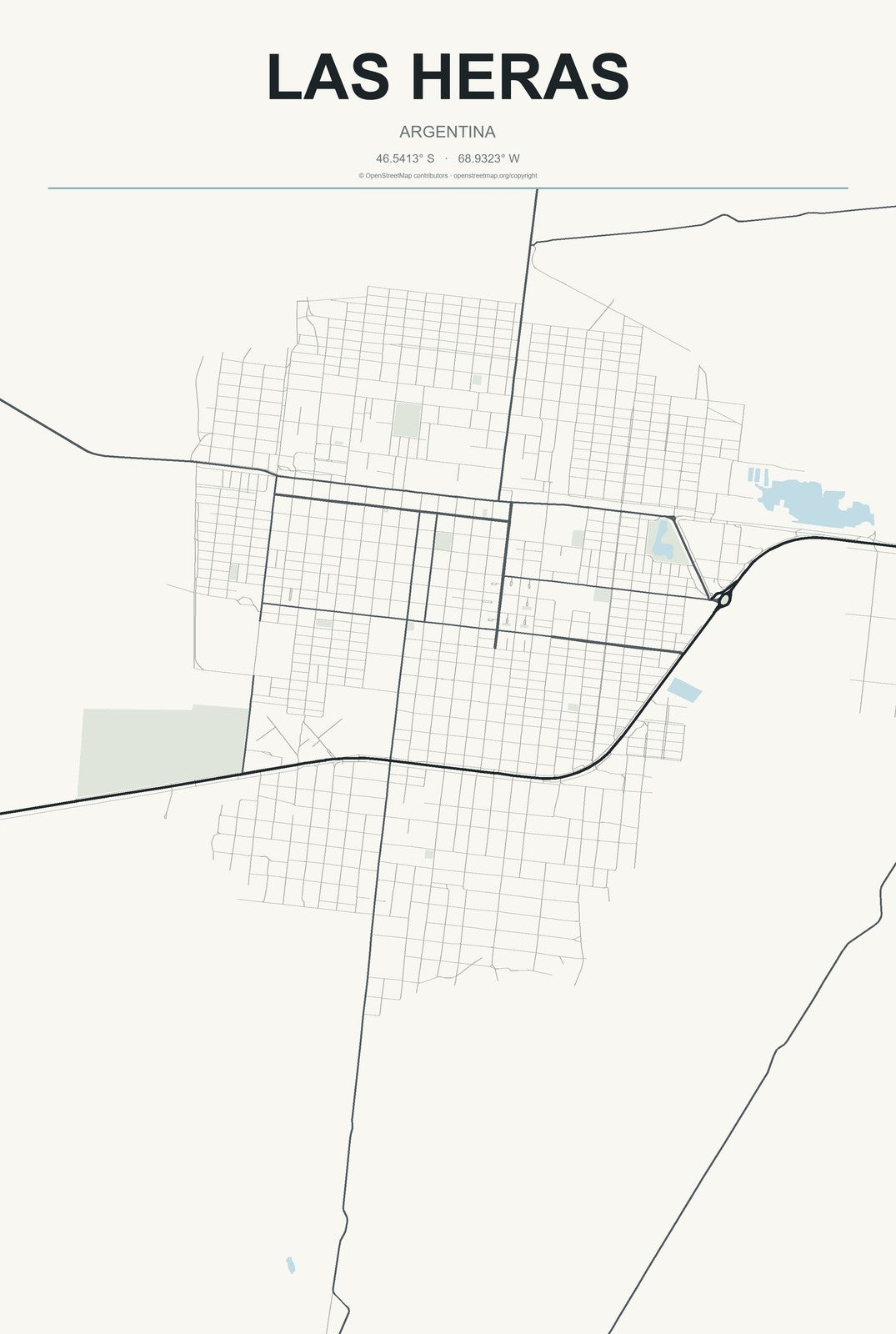 Las Heras, Argentina City Map Aluminum Sign in Headline Atlas style