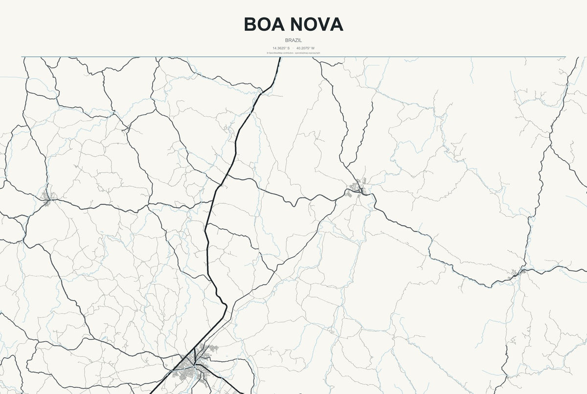 Boa Nova, Brazil City Map Aluminum Sign in Headline Atlas style