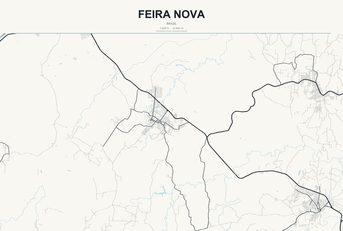 Feira Nova, Brazil City Map Aluminum Sign in Headline Atlas style
