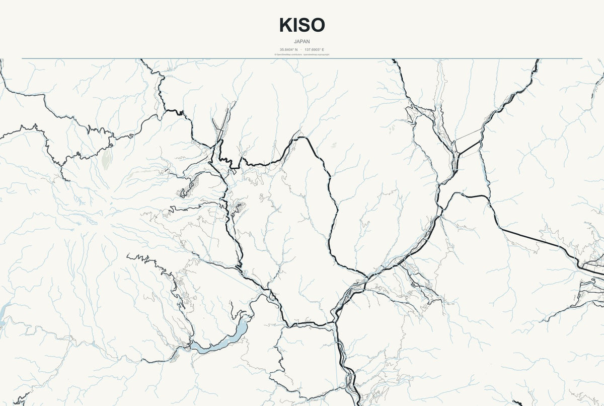 Kiso, Japan City Map Aluminum Sign in Headline Atlas style