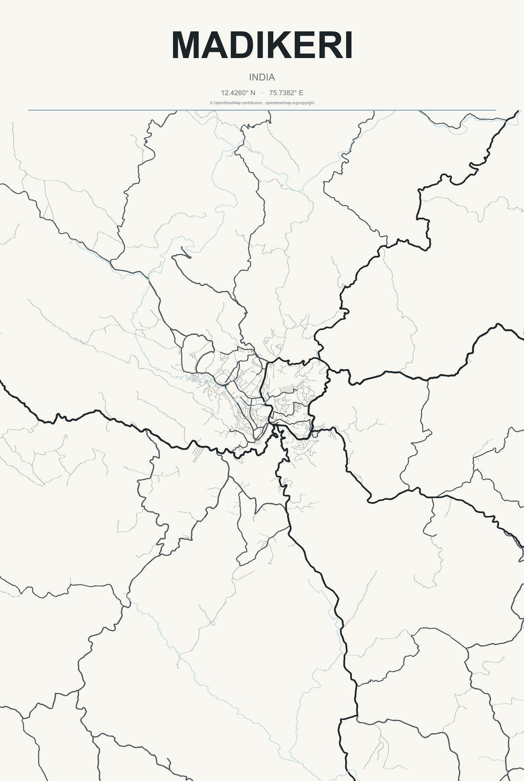 Madikeri, India City Map Aluminum Sign in Headline Atlas style