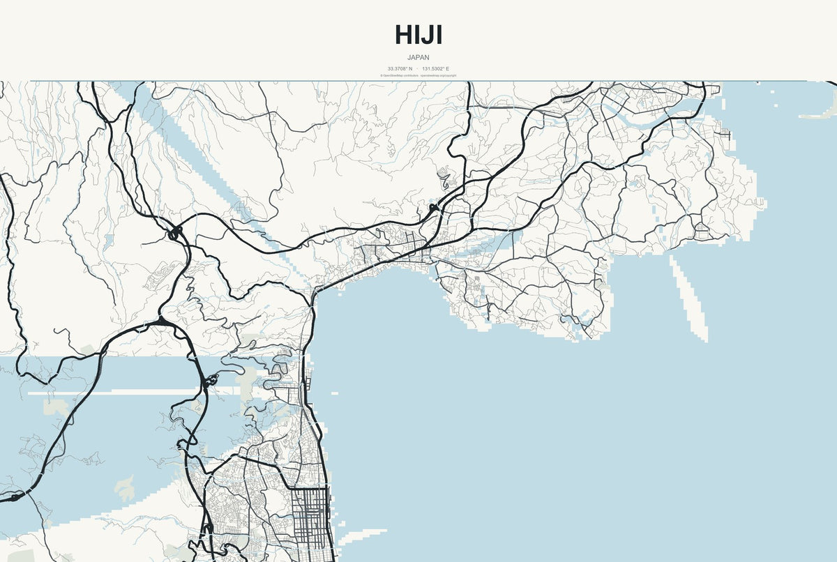 Hiji, Japan City Map Aluminum Sign in Headline Atlas style