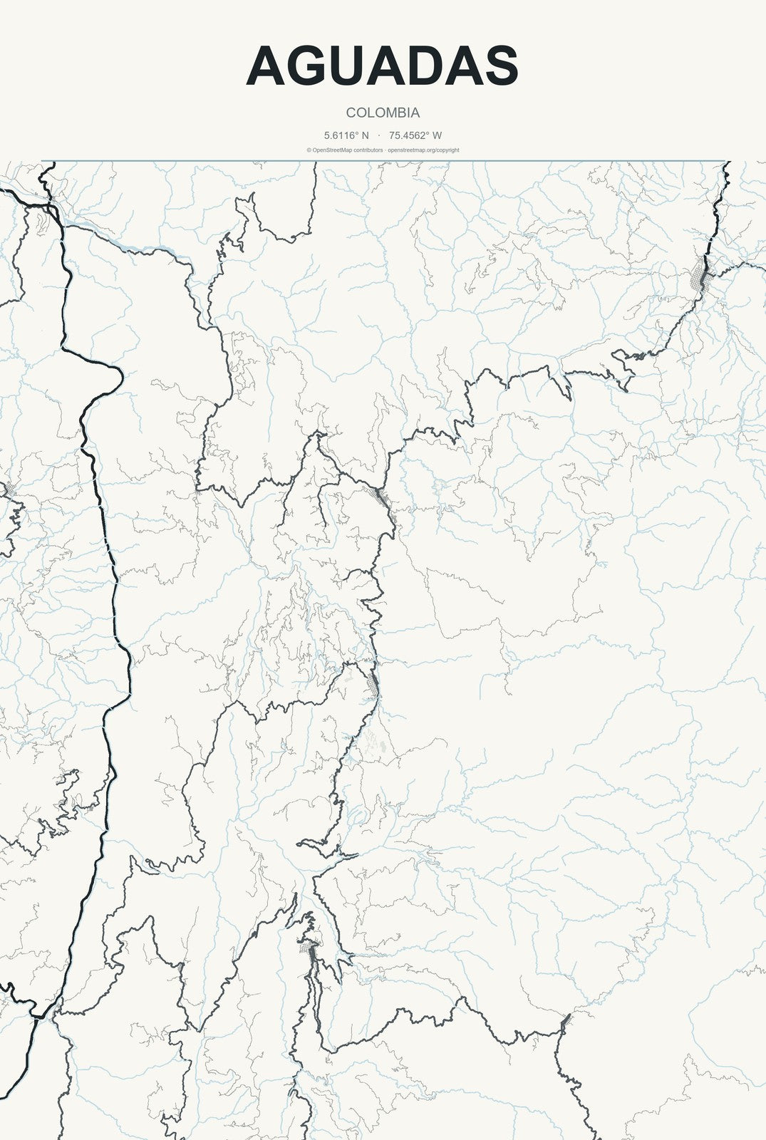 Aguadas, Colombia City Map Aluminum Sign in Headline Atlas style