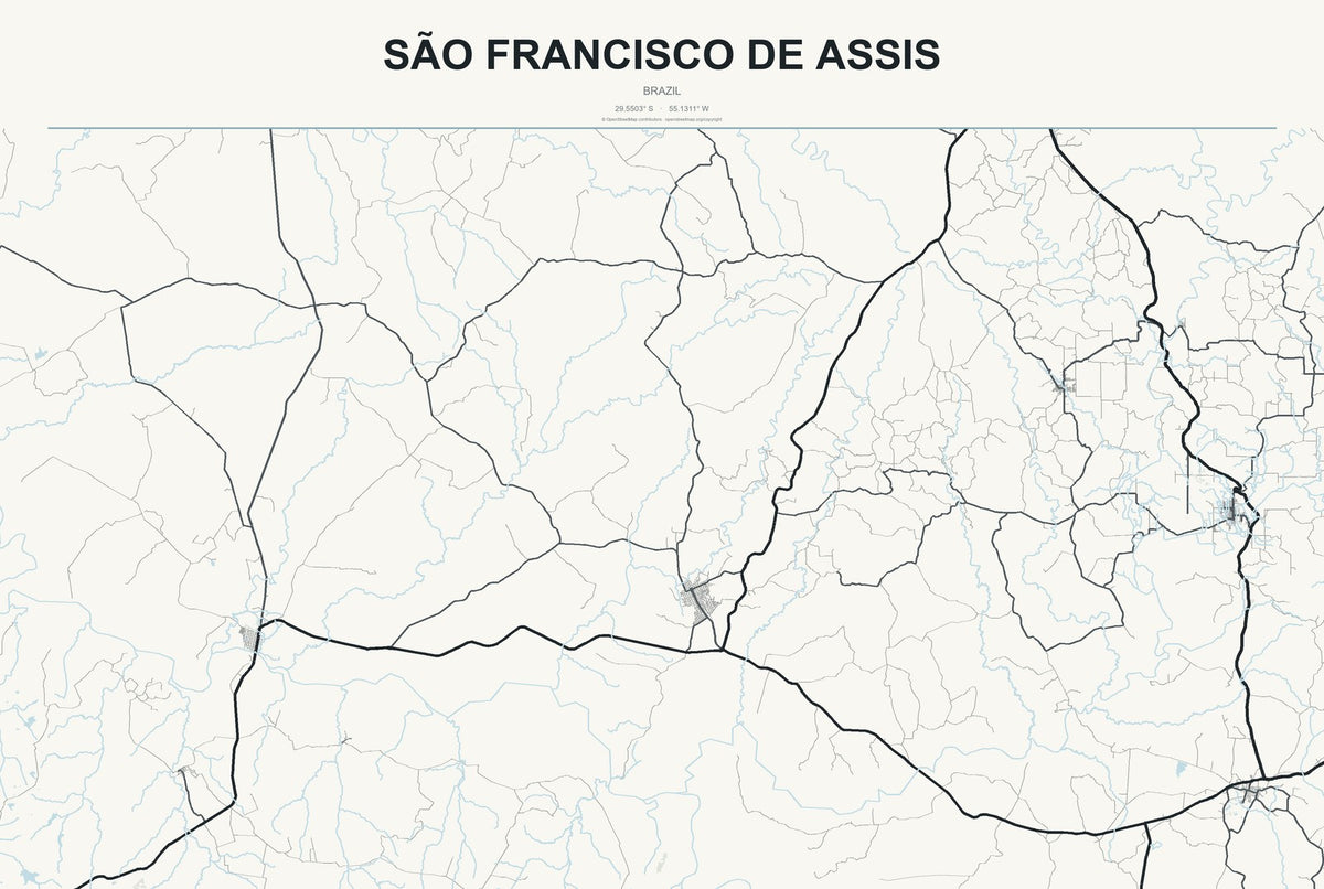 São Francisco de Assis, Brazil City Map Aluminum Sign in Headline Atlas style