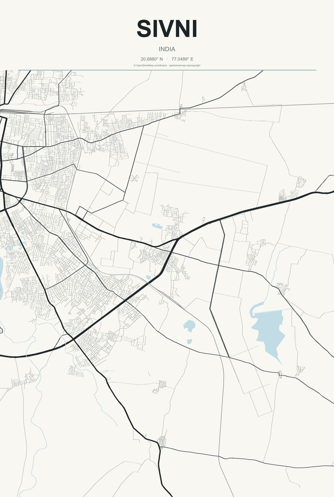 Sivni, India City Map Aluminum Sign in Headline Atlas style