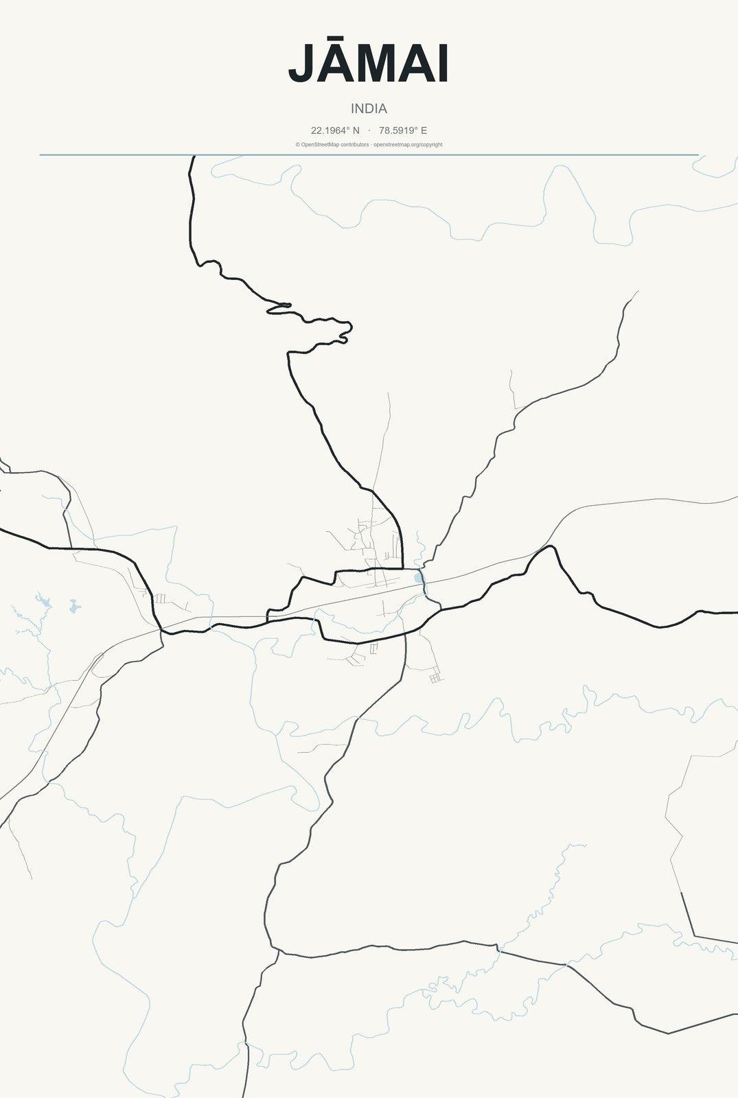 Jāmai, India City Map Aluminum Sign in Headline Atlas style
