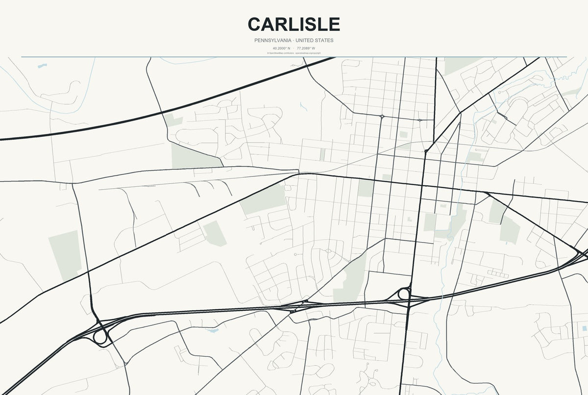 Carlisle, Pennsylvania City Map Aluminum Sign in Headline Atlas style