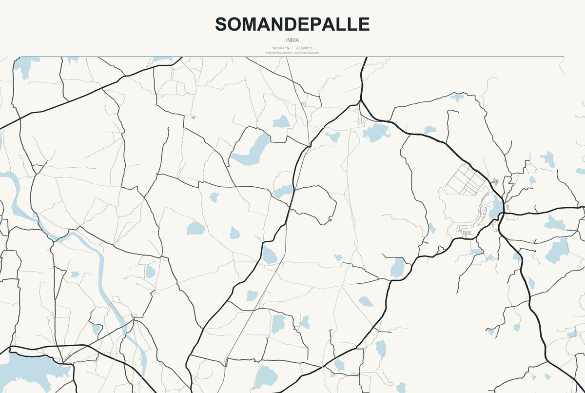 Somandepalle, India City Map Aluminum Sign in Headline Atlas style