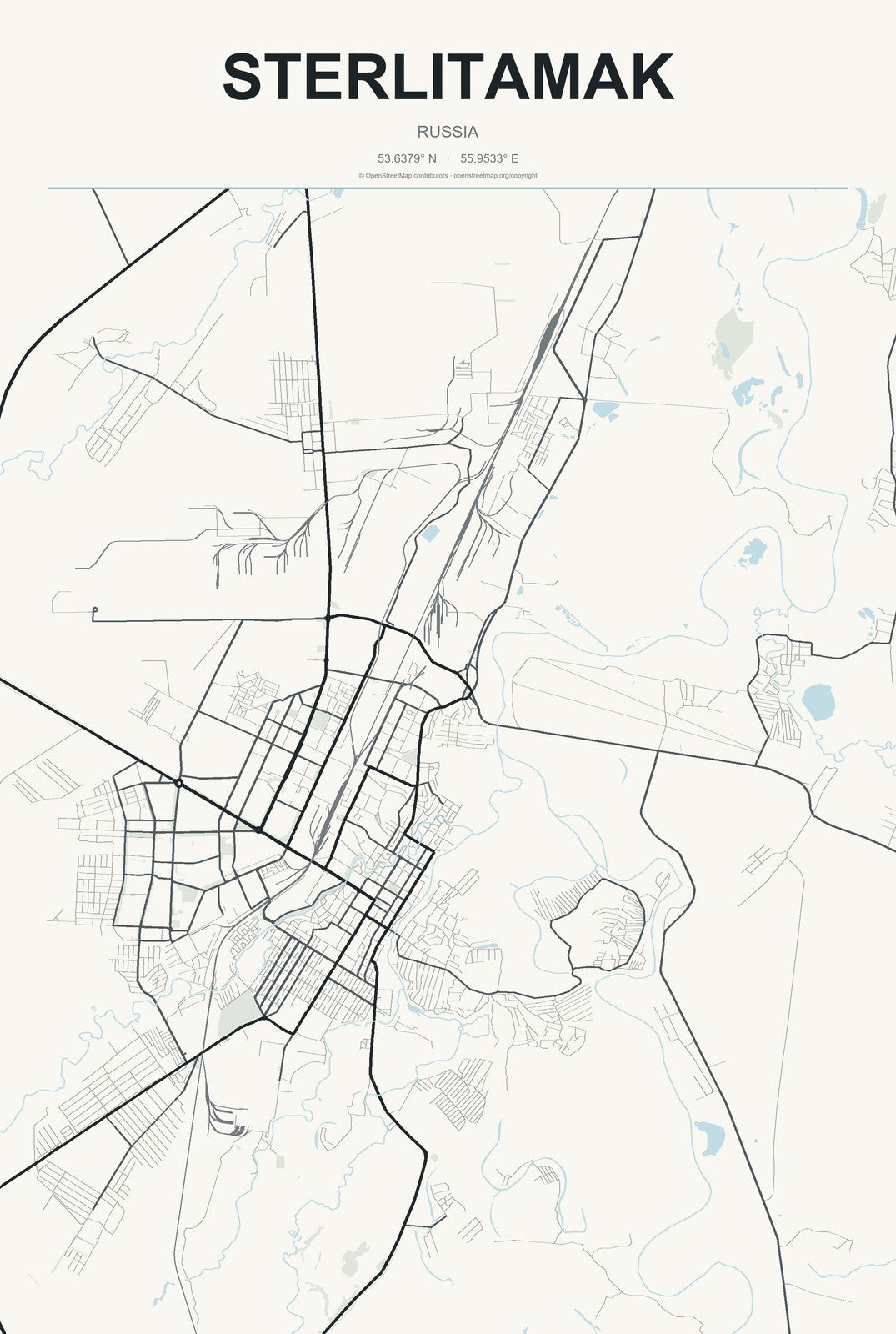 Sterlitamak, Russia City Map Aluminum Sign in Headline Atlas style