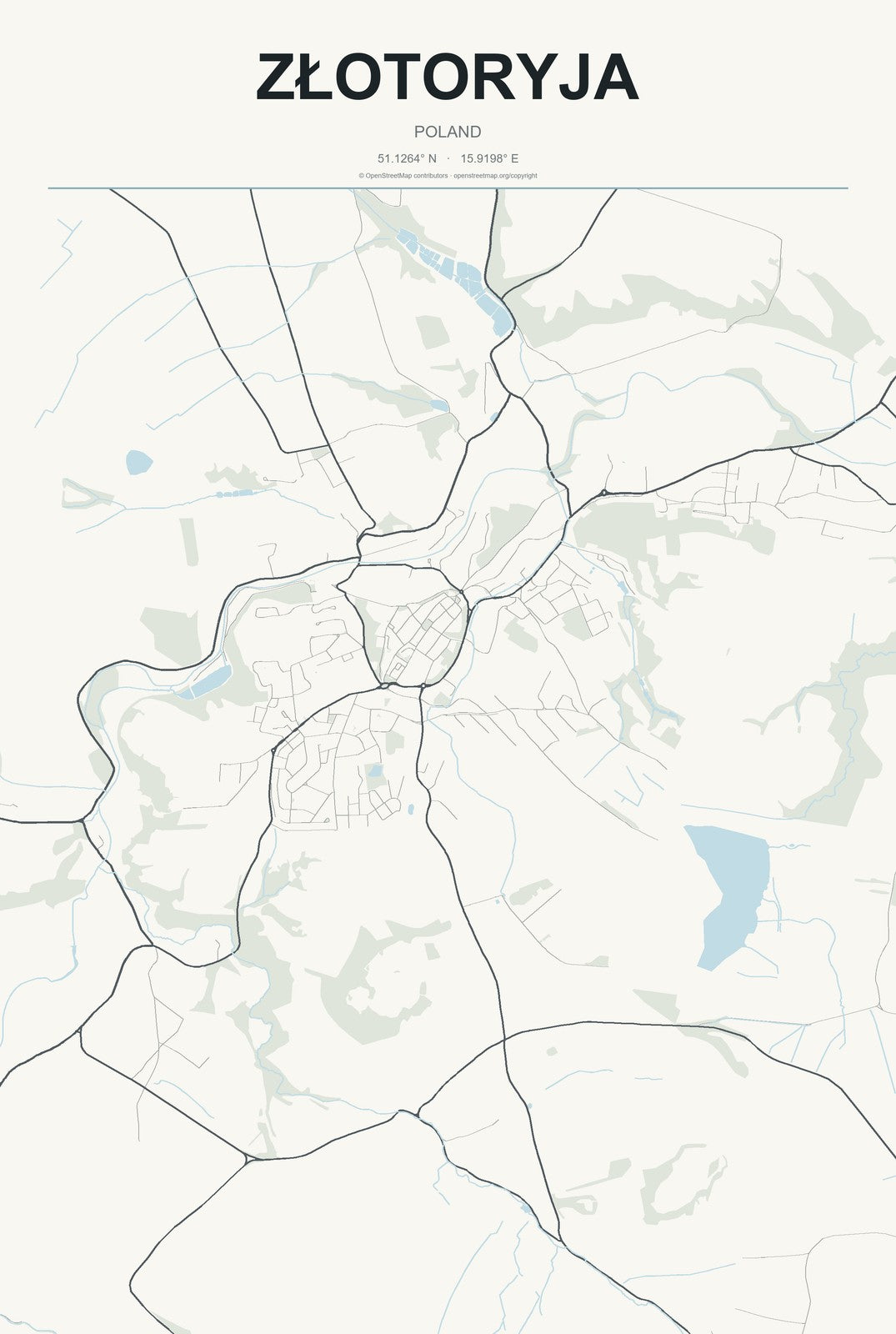 Złotoryja, Poland City Map Aluminum Sign in Headline Atlas style