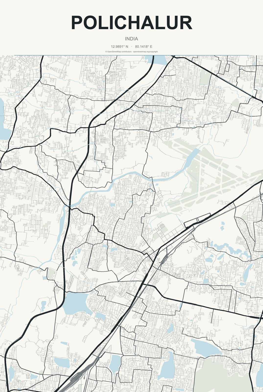 Polichalur, India City Map Aluminum Sign in Headline Atlas style