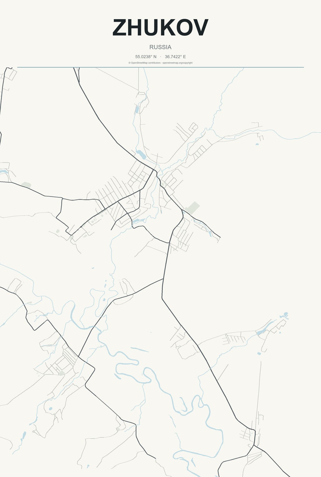 Zhukov, Russia City Map Aluminum Sign in Headline Atlas style
