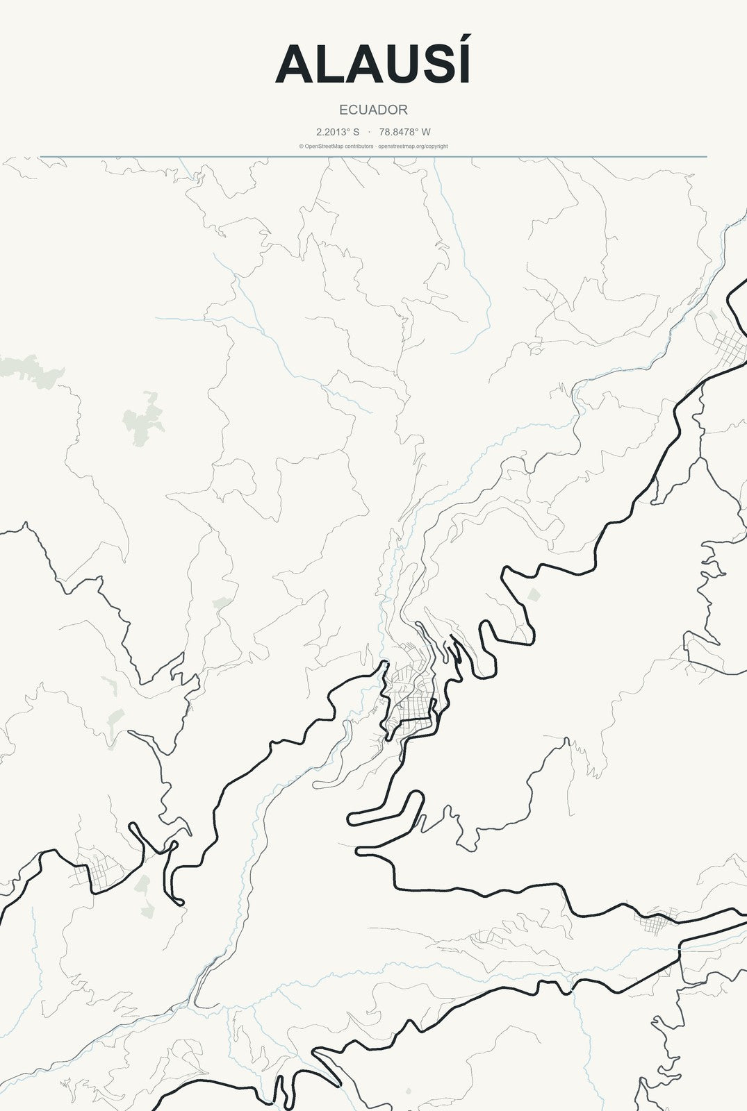 Alausí, Ecuador City Map Aluminum Sign in Headline Atlas style