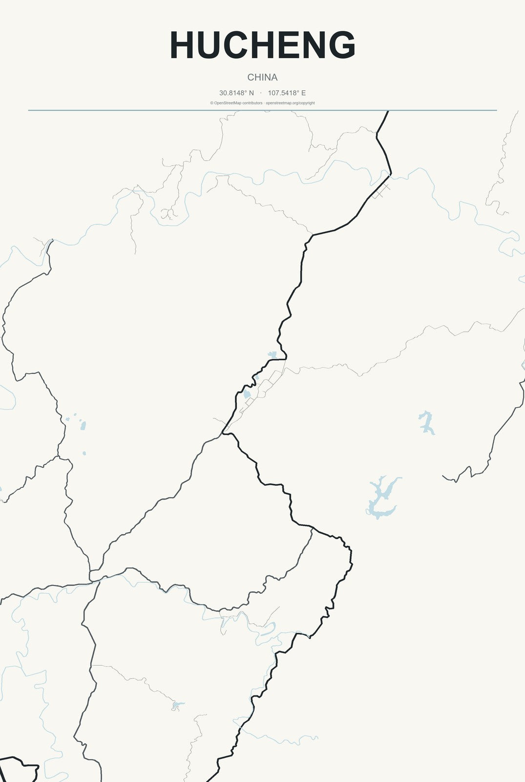 Hucheng, China City Map Aluminum Sign in Headline Atlas style