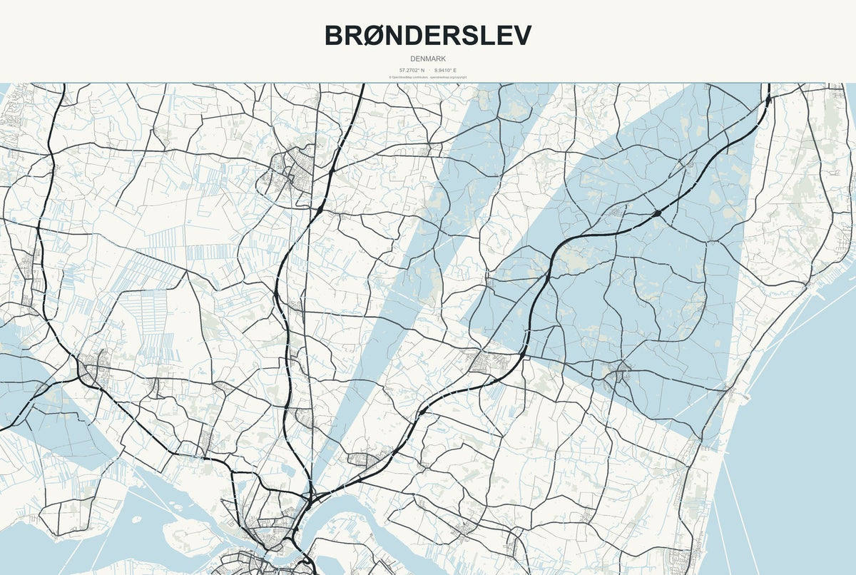 Brønderslev, Denmark City Map Aluminum Sign in Headline Atlas style