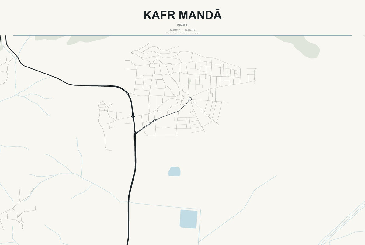Kafr Mandā, Israel City Map Aluminum Sign in Headline Atlas style