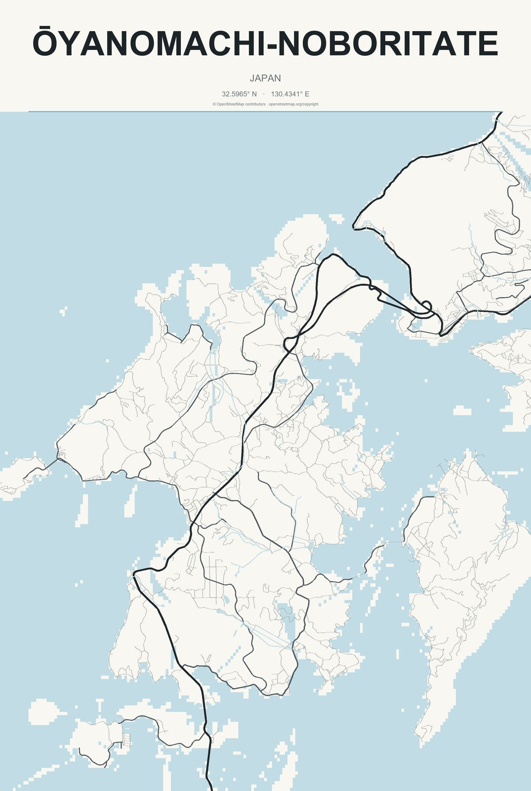 Ōyanomachi-noboritate, Japan City Map Aluminum Sign in Headline Atlas style