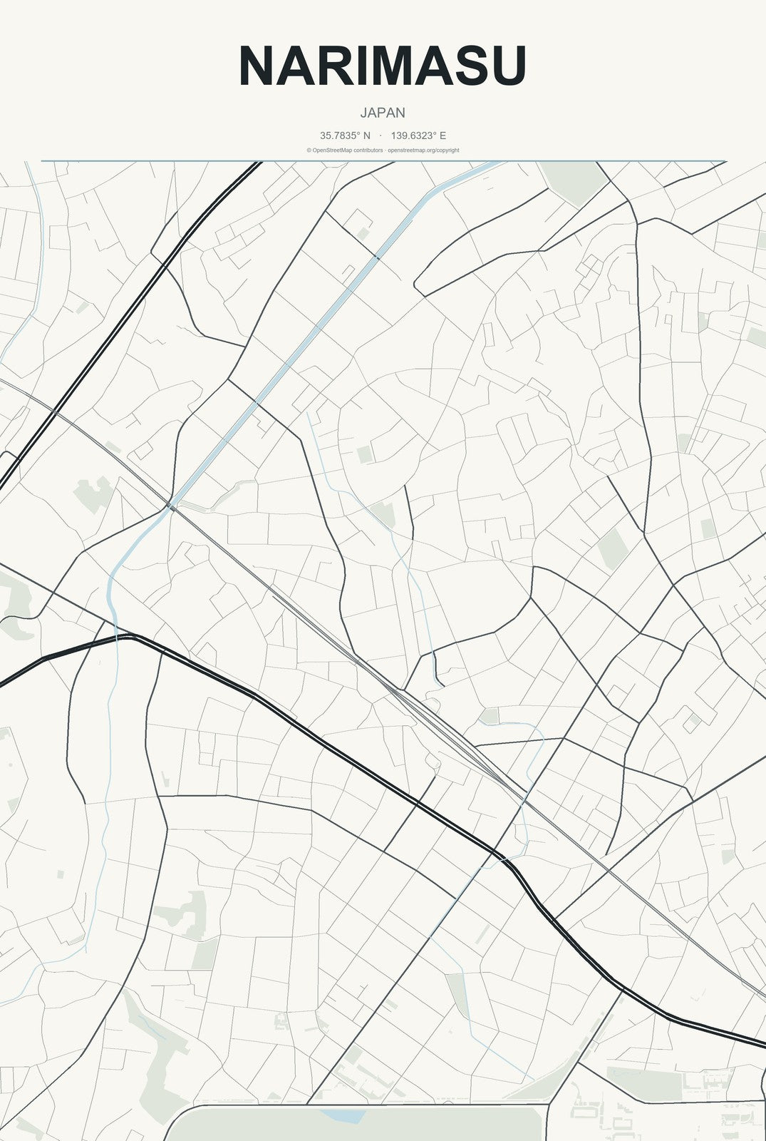 Narimasu, Japan City Map Aluminum Sign in Headline Atlas style