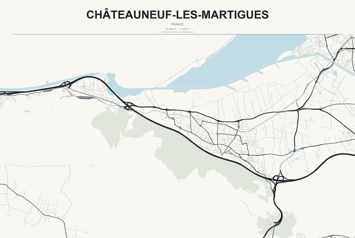 Châteauneuf-les-Martigues, France City Map Aluminum Sign in Headline Atlas style