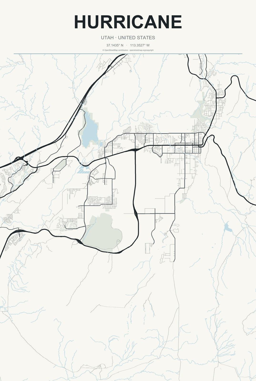 Hurricane, Utah City Map Aluminum Sign in Headline Atlas style