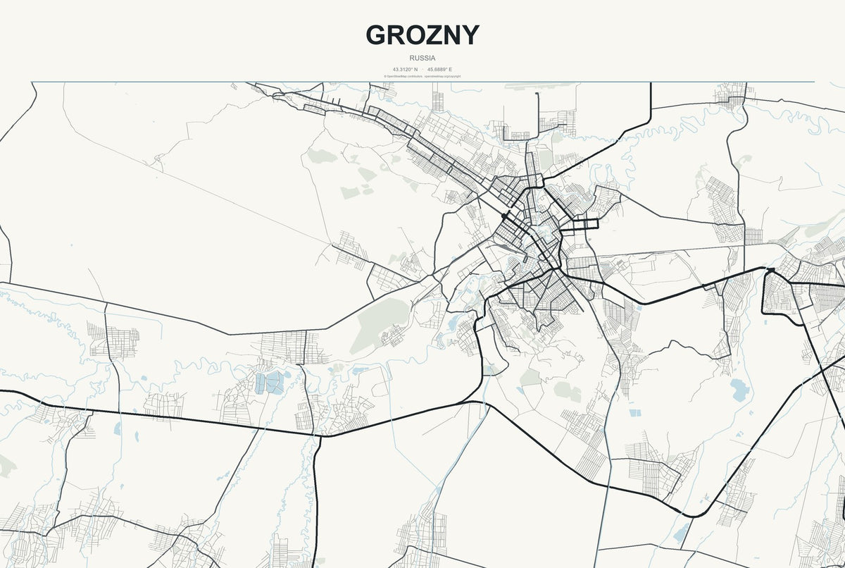 Grozny, Russia City Map Aluminum Sign in Headline Atlas style