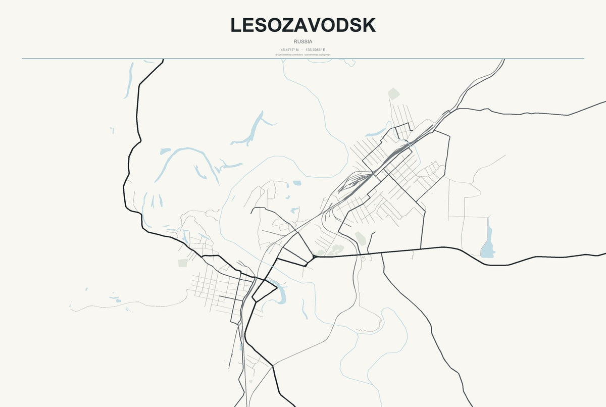 Lesozavodsk, Russia City Map Aluminum Sign in Headline Atlas style