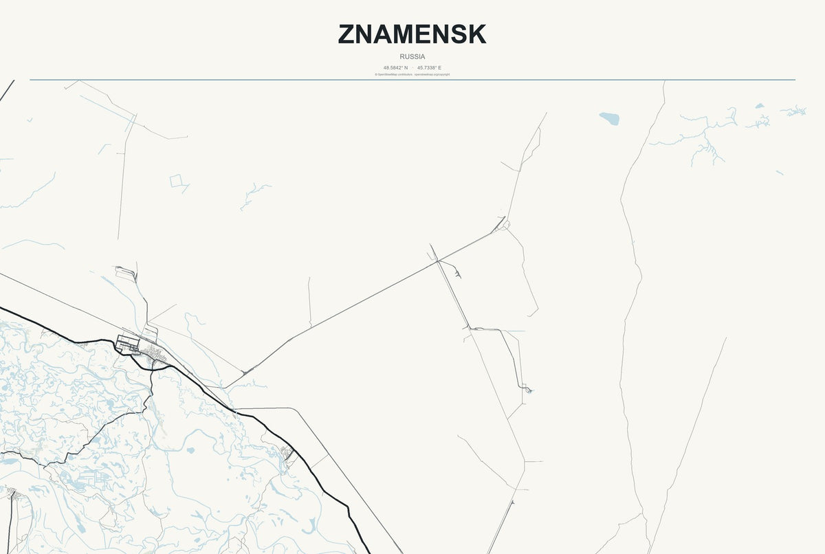 Znamensk, Russia City Map Aluminum Sign in Headline Atlas style