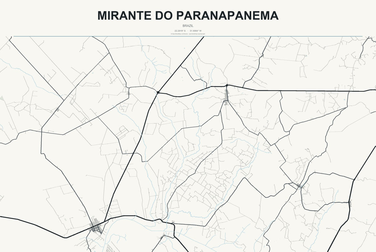 Mirante do Paranapanema, Brazil City Map Aluminum Sign in Headline Atlas style