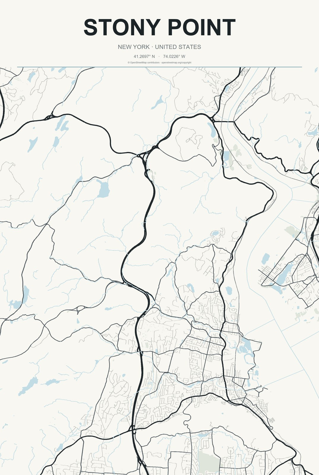 Stony Point, New York City Map Aluminum Sign in Headline Atlas style