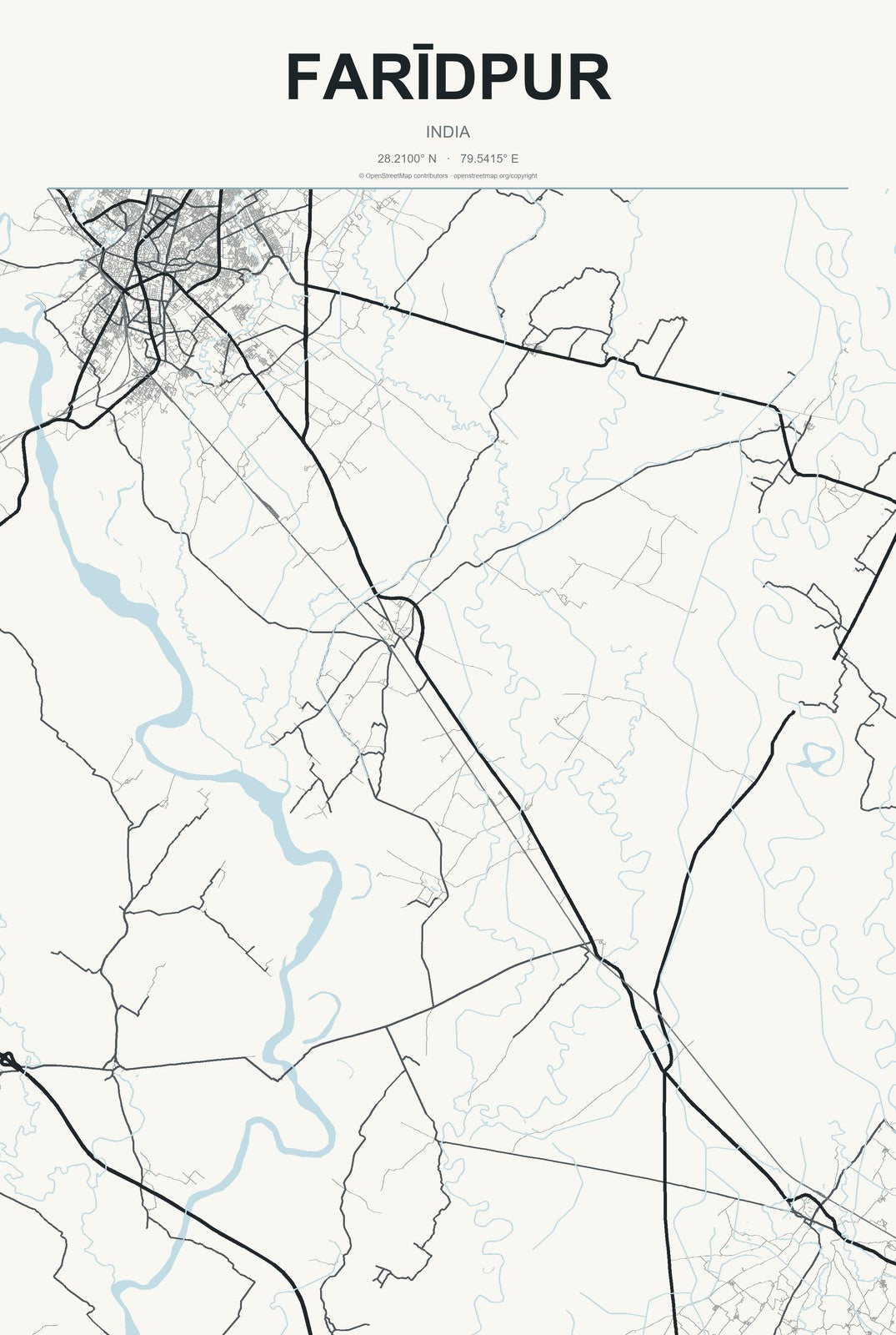 Farīdpur, India City Map Aluminum Sign in Headline Atlas style