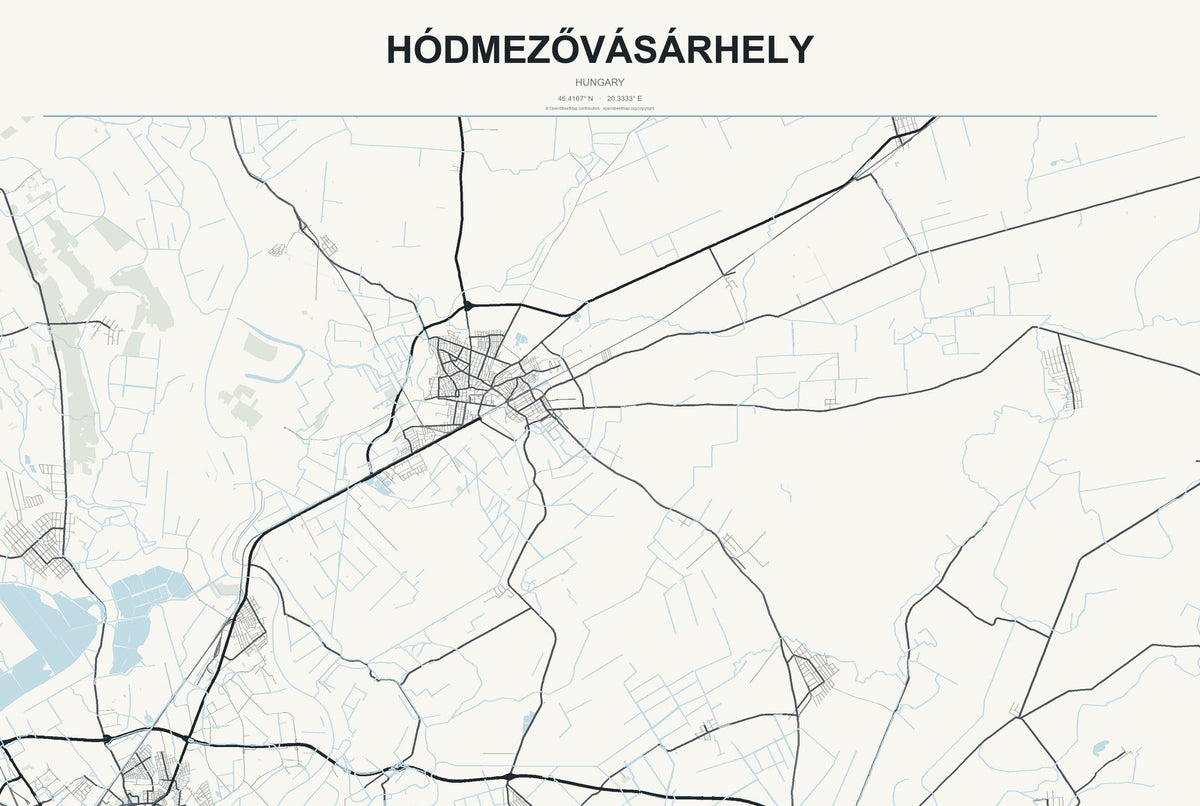 Hódmezővásárhely, Hungary City Map Aluminum Sign in Headline Atlas style