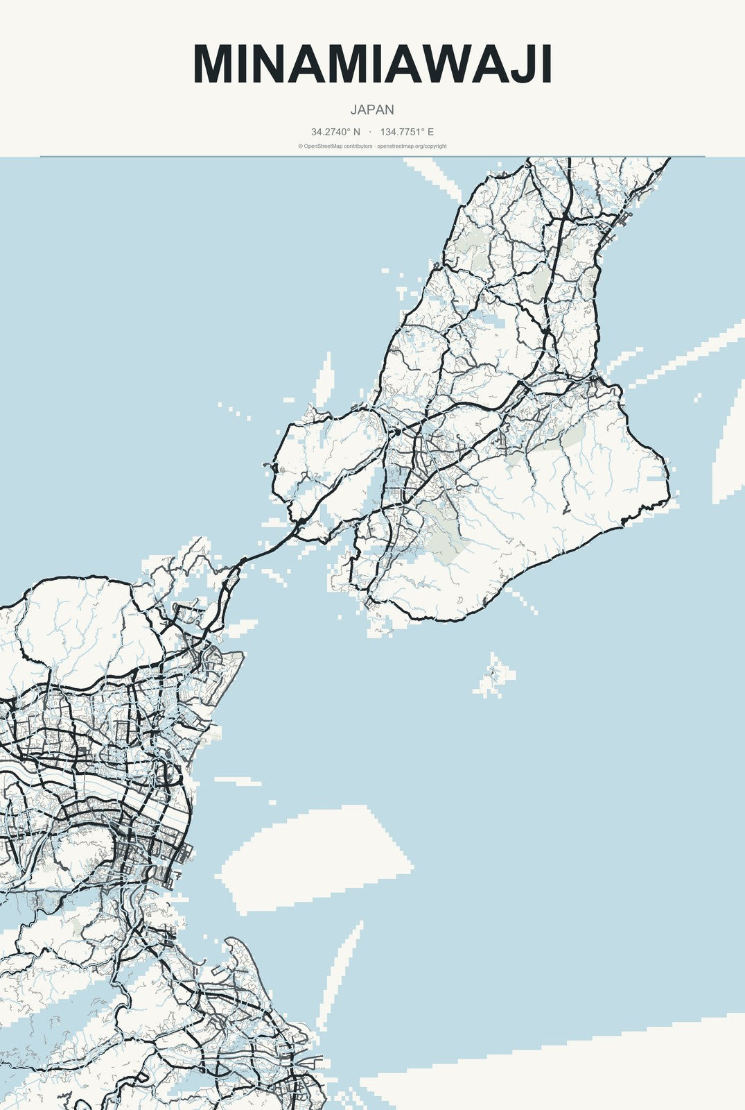 Minamiawaji, Japan City Map Aluminum Sign in Headline Atlas style