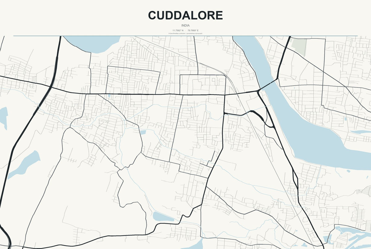 Cuddalore, India City Map Aluminum Sign in Headline Atlas style