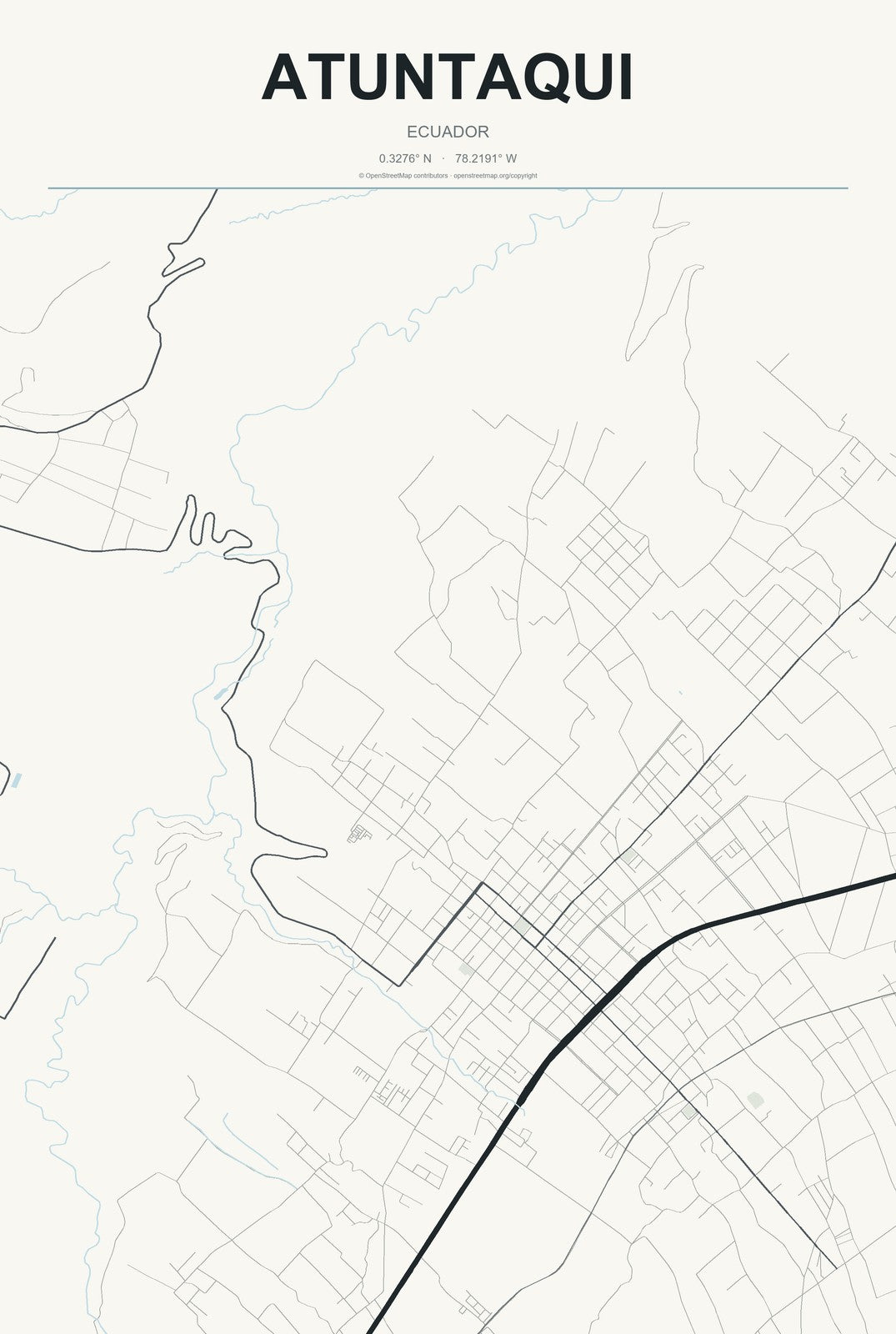 Atuntaqui, Ecuador City Map Aluminum Sign in Headline Atlas style